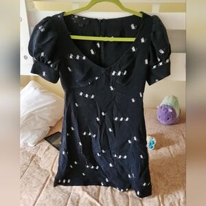 jill stuart 100% silk mouse print puff sleeve mini fit & flare dress 6 animal